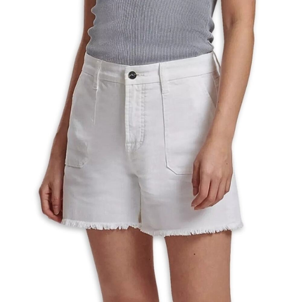 Jen7 Jean Shorts Mid Rise Fit Frayed Hem Detail Cotton Jorts Cream Women’s 4 NWT